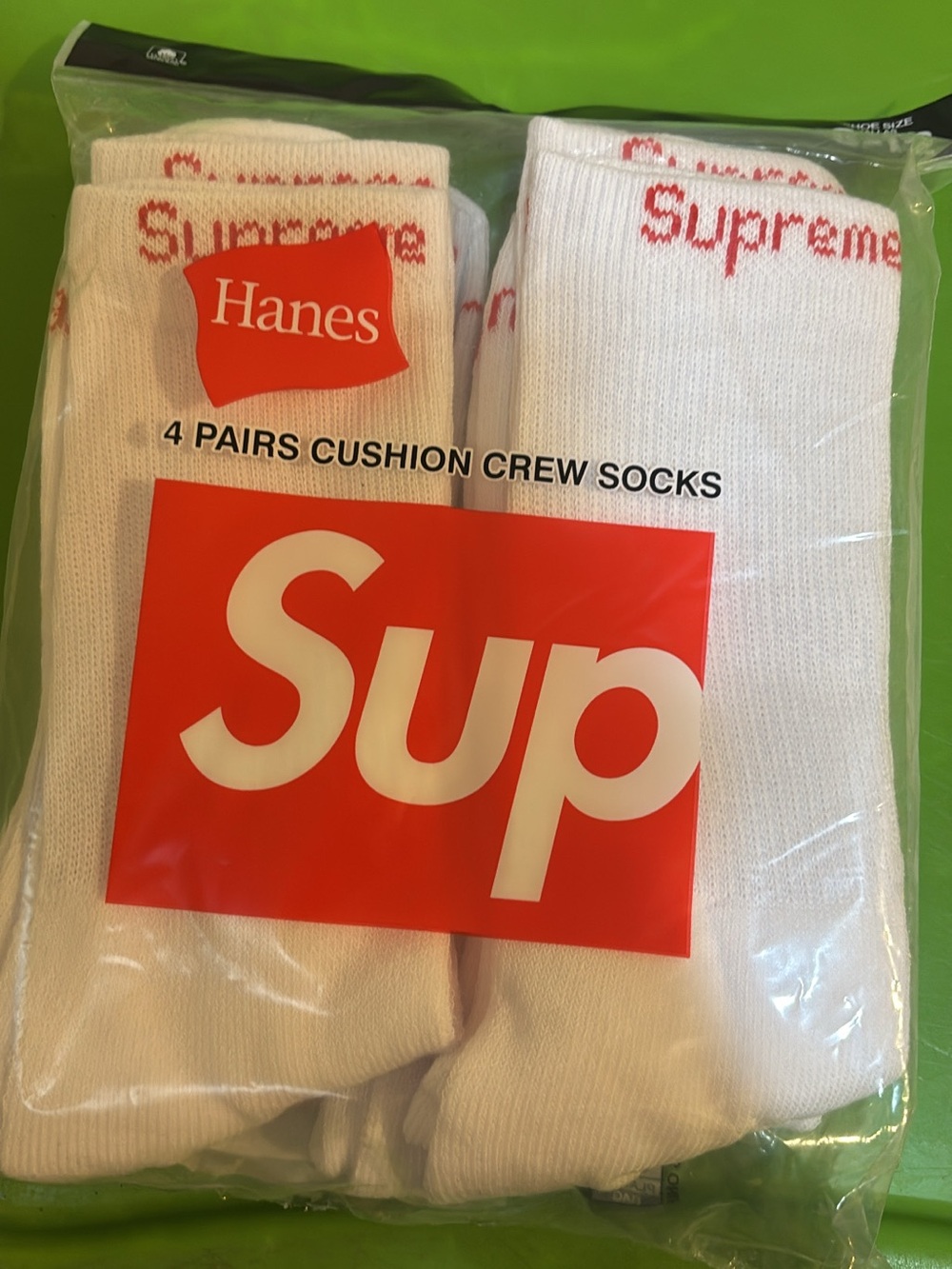 Hanes White Crew Socks with Red Logo - 4 Pairs